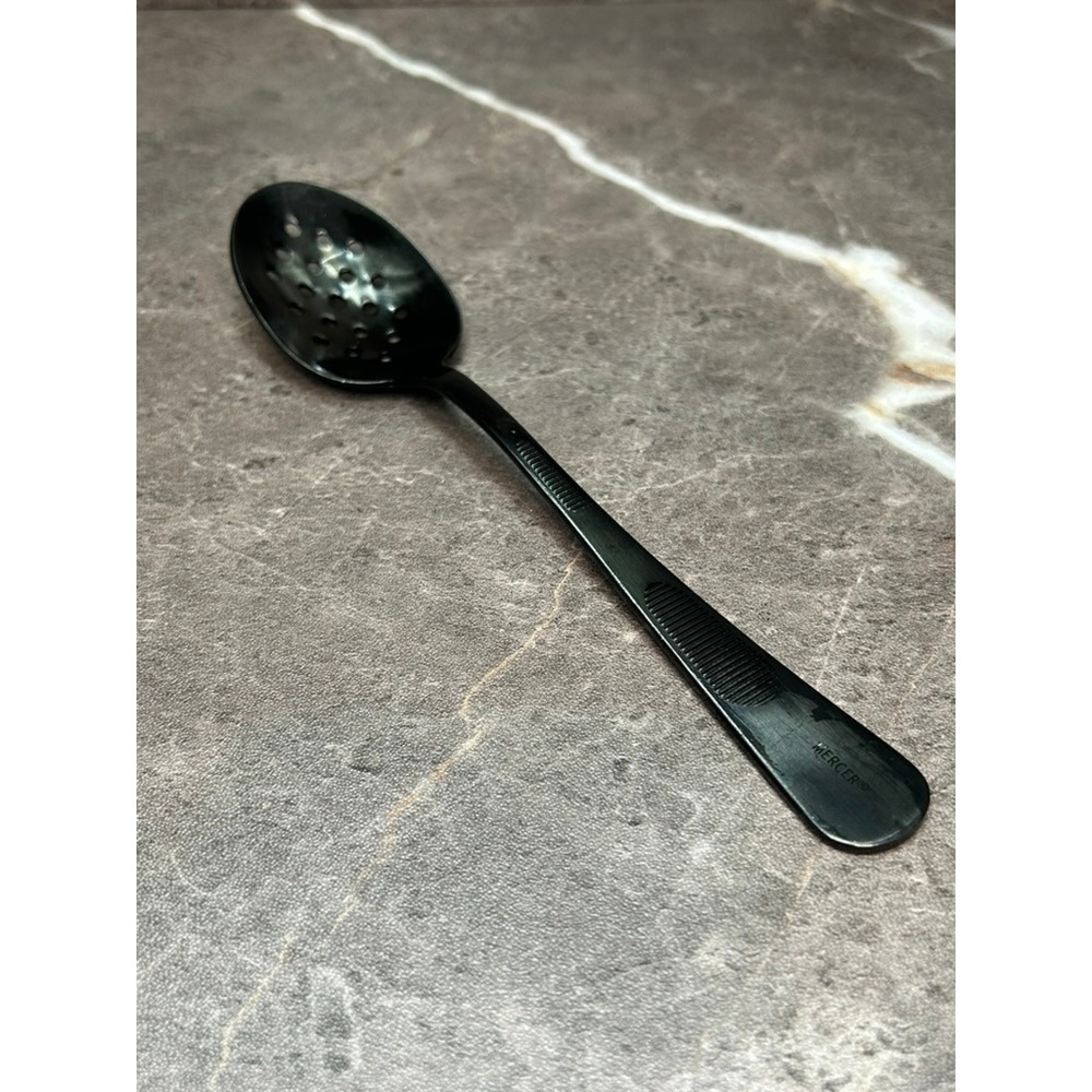 Mercer Culinary M35161 Perforated Plating Spoon Black Satin Stainless Steel 8 in